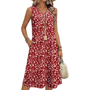 image:imageZeagoo Sundresses Dresses for Women 2026 Summer Sleeveless V Neck Casual Midi Tank Beach Vacation Dresses with PocketsBf284