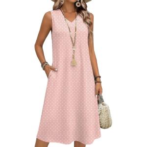 image:imageZeagoo Sundresses Dresses for Women 2026 Summer Sleeveless V Neck Casual Midi Tank Beach Vacation Dresses with PocketsJh1