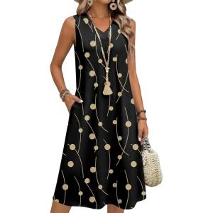 image:imageZeagoo Sundresses Dresses for Women 2026 Summer Sleeveless V Neck Casual Midi Tank Beach Vacation Dresses with PocketsJh601
