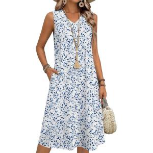 image:imageZeagoo Sundresses Dresses for Women 2026 Summer Sleeveless V Neck Casual Midi Tank Beach Vacation Dresses with PocketsSp125