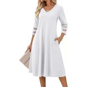 image:imageZeagoo Women Casual Dress 34 Sleeve Casual Loose Midi Dress02white