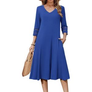image:imageZeagoo Women Casual Dress 34 Sleeve Casual Loose Midi DressBlue2