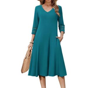 image:imageZeagoo Women Casual Dress 34 Sleeve Casual Loose Midi DressJade Green