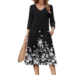 image:imageZeagoo Women Casual Dress 34 Sleeve Casual Loose Midi DressSf100