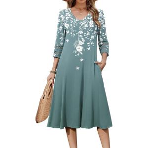image:imageZeagoo Women Casual Dress 34 Sleeve Casual Loose Midi DressSf234