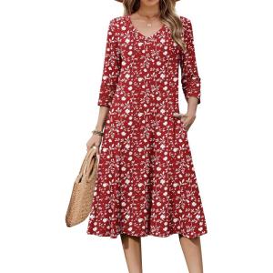 image:imageZeagoo Women Casual Dress 34 Sleeve Casual Loose Midi DressXh268