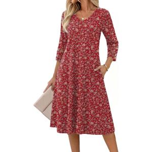 image:imageZeagoo Women Casual Dress 34 Sleeve Casual Loose Midi DressXh546