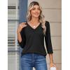 image:imageZeagoo 34 Length Sleeve Womens Tops V Neck Shirt Dressy Casual Blouse Basic Tshirts 2026 Fashion Clothing S2XLBlack