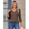 image:imageZeagoo 34 Length Sleeve Womens Tops V Neck Shirt Dressy Casual Blouse Basic Tshirts 2026 Fashion Clothing S2XLBrown
