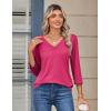image:imageZeagoo 34 Length Sleeve Womens Tops V Neck Shirt Dressy Casual Blouse Basic Tshirts 2026 Fashion Clothing S2XLRose Red