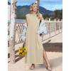 image:imageZeagoo Summer Dresses for Women 2026 Black Long Maxi Sundresses Loose Split WrinkleFree Beach Travel Vacation ClothesLight Brown