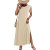 image:imageZeagoo Summer Dresses for Women 2026 Black Long Maxi Sundresses Loose Split WrinkleFree Beach Travel Vacation ClothesLight Brown