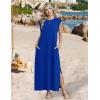 image:imageZeagoo Summer Dresses for Women 2026 Black Long Maxi Sundresses Loose Split WrinkleFree Beach Travel Vacation ClothesRoyal Blue