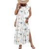image:imageZeagoo Summer Dresses for Women 2026 Black Long Maxi Sundresses Loose Split WrinkleFree Beach Travel Vacation ClothesWhite Flowers