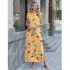 image:imageZeagoo Summer Dresses for Women 2026 Black Long Maxi Sundresses Loose Split WrinkleFree Beach Travel Vacation ClothesYellow Palm Leaf