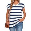 image:imageZeagoo Womens Tops Summer Casual Cap Sleeve Tshirts Shirts Business Dressy Spring Fashion Outfits Trendy ClothesBlue White Striped