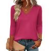 image:imageZeagoo 34 Length Sleeve Womens Tops V Neck Shirt Dressy Casual Blouse Basic Tshirts 2026 Fashion Clothing S2XLRose Red