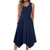 image:imageZeagoo Womens Casual Dress for Summer Tank Dress Loose Flowy Beach Dress with Pockets Hankerchief Flare Midi Sundress 2026Solid Navy