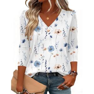 image:imageZeagoo 34 Length Sleeve Womens Tops V Neck Shirt Dressy Casual Blouse Basic Tshirts 2026 Fashion Clothing S2XLBf290