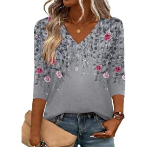 image:imageZeagoo 34 Length Sleeve Womens Tops V Neck Shirt Dressy Casual Blouse Basic Tshirts 2026 Fashion Clothing S2XLHf36