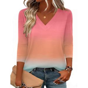 image:imageZeagoo 34 Length Sleeve Womens Tops V Neck Shirt Dressy Casual Blouse Basic Tshirts 2026 Fashion Clothing S2XLJb218