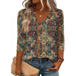 image:imageZeagoo 34 Length Sleeve Womens Tops V Neck Shirt Dressy Casual Blouse Basic Tshirts 2026 Fashion Clothing S2XLMz721