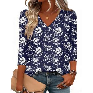 image:imageZeagoo 34 Length Sleeve Womens Tops V Neck Shirt Dressy Casual Blouse Basic Tshirts 2026 Fashion Clothing S2XLSf238