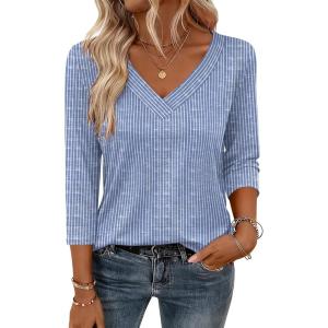 image:imageZeagoo 34 Length Sleeve Womens Tops V Neck Shirt Dressy Casual Blouse Basic Tshirts 2026 Fashion Clothing S2XLTz273