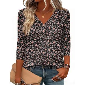 image:imageZeagoo 34 Length Sleeve Womens Tops V Neck Shirt Dressy Casual Blouse Basic Tshirts 2026 Fashion Clothing S2XLXh532