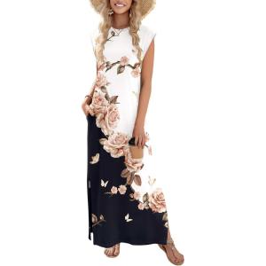 image:imageZeagoo Summer Dresses for Women 2026 Black Long Maxi Sundresses Loose Split WrinkleFree Beach Travel Vacation ClothesBf348