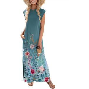 image:imageZeagoo Summer Dresses for Women 2026 Black Long Maxi Sundresses Loose Split WrinkleFree Beach Travel Vacation ClothesWf115