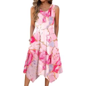 image:imageZeagoo Womens Casual Dress for Summer Tank Dress Loose Flowy Beach Dress with Pockets Hankerchief Flare Midi Sundress 202601 Apink