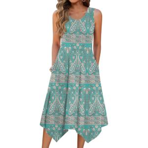 image:imageZeagoo Womens Casual Dress for Summer Tank Dress Loose Flowy Beach Dress with Pockets Hankerchief Flare Midi Sundress 202601 Green