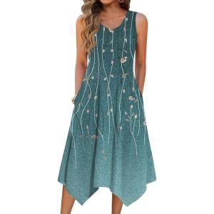 image:imageZeagoo Womens Casual Dress for Summer Tank Dress Loose Flowy Beach Dress with Pockets Hankerchief Flare Midi Sundress 202603 Green