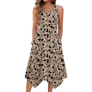 image:imageZeagoo Womens Casual Dress for Summer Tank Dress Loose Flowy Beach Dress with Pockets Hankerchief Flare Midi Sundress 2026Beige Sf154