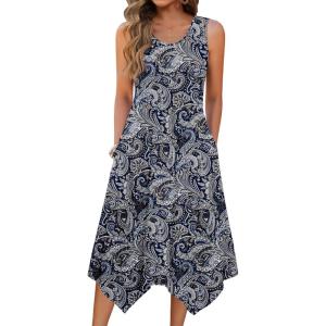 image:imageZeagoo Womens Casual Dress for Summer Tank Dress Loose Flowy Beach Dress with Pockets Hankerchief Flare Midi Sundress 2026Blue Mz473
