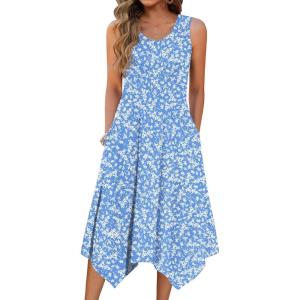 image:imageZeagoo Womens Casual Dress for Summer Tank Dress Loose Flowy Beach Dress with Pockets Hankerchief Flare Midi Sundress 2026Blue Xh41
