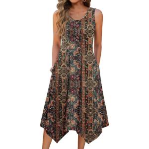 image:imageZeagoo Womens Casual Dress for Summer Tank Dress Loose Flowy Beach Dress with Pockets Hankerchief Flare Midi Sundress 2026Brown Mz721