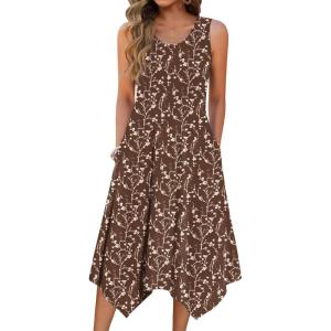 image:imageZeagoo Womens Casual Dress for Summer Tank Dress Loose Flowy Beach Dress with Pockets Hankerchief Flare Midi Sundress 2026Brown Xh267