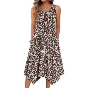 image:imageZeagoo Womens Casual Dress for Summer Tank Dress Loose Flowy Beach Dress with Pockets Hankerchief Flare Midi Sundress 2026Brown Xh531