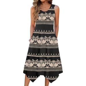 image:imageZeagoo Womens Casual Dress for Summer Tank Dress Loose Flowy Beach Dress with Pockets Hankerchief Flare Midi Sundress 2026Ethnic Print