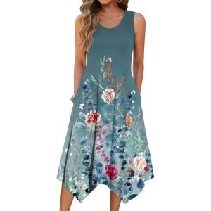 image:imageZeagoo Womens Casual Dress for Summer Tank Dress Loose Flowy Beach Dress with Pockets Hankerchief Flare Midi Sundress 2026Gray Green
