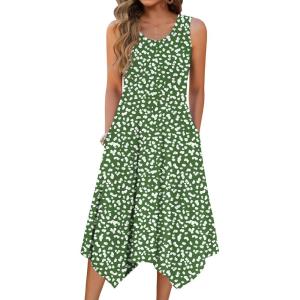 image:imageZeagoo Womens Casual Dress for Summer Tank Dress Loose Flowy Beach Dress with Pockets Hankerchief Flare Midi Sundress 2026Green Jh560
