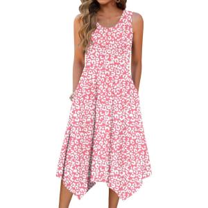 image:imageZeagoo Womens Casual Dress for Summer Tank Dress Loose Flowy Beach Dress with Pockets Hankerchief Flare Midi Sundress 2026Leopard Print