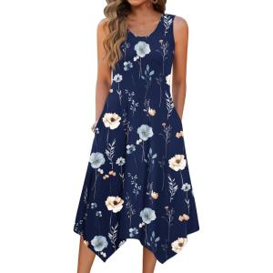 image:imageZeagoo Womens Casual Dress for Summer Tank Dress Loose Flowy Beach Dress with Pockets Hankerchief Flare Midi Sundress 2026Navy Bf318