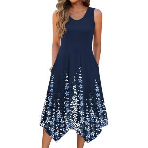 image:imageZeagoo Womens Casual Dress for Summer Tank Dress Loose Flowy Beach Dress with Pockets Hankerchief Flare Midi Sundress 2026Navy Sf119