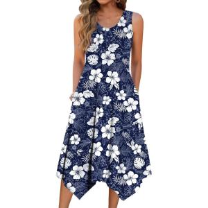 image:imageZeagoo Womens Casual Dress for Summer Tank Dress Loose Flowy Beach Dress with Pockets Hankerchief Flare Midi Sundress 2026Navy Sf157
