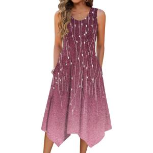 image:imageZeagoo Womens Casual Dress for Summer Tank Dress Loose Flowy Beach Dress with Pockets Hankerchief Flare Midi Sundress 2026Purple Print