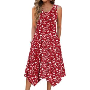 image:imageZeagoo Womens Casual Dress for Summer Tank Dress Loose Flowy Beach Dress with Pockets Hankerchief Flare Midi Sundress 2026Red Xh268