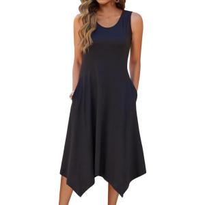 image:imageZeagoo Womens Casual Dress for Summer Tank Dress Loose Flowy Beach Dress with Pockets Hankerchief Flare Midi Sundress 2026Solid Black